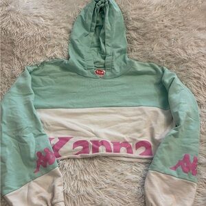 Kappa Cropped Light Green Hoodie with Pink Logo